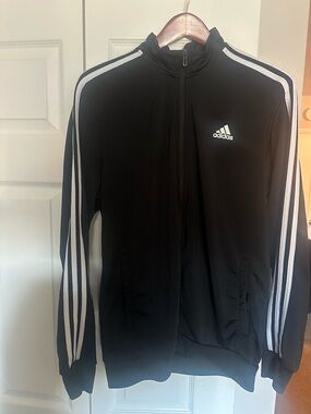 adidas Black Track Jacket with White Stripes